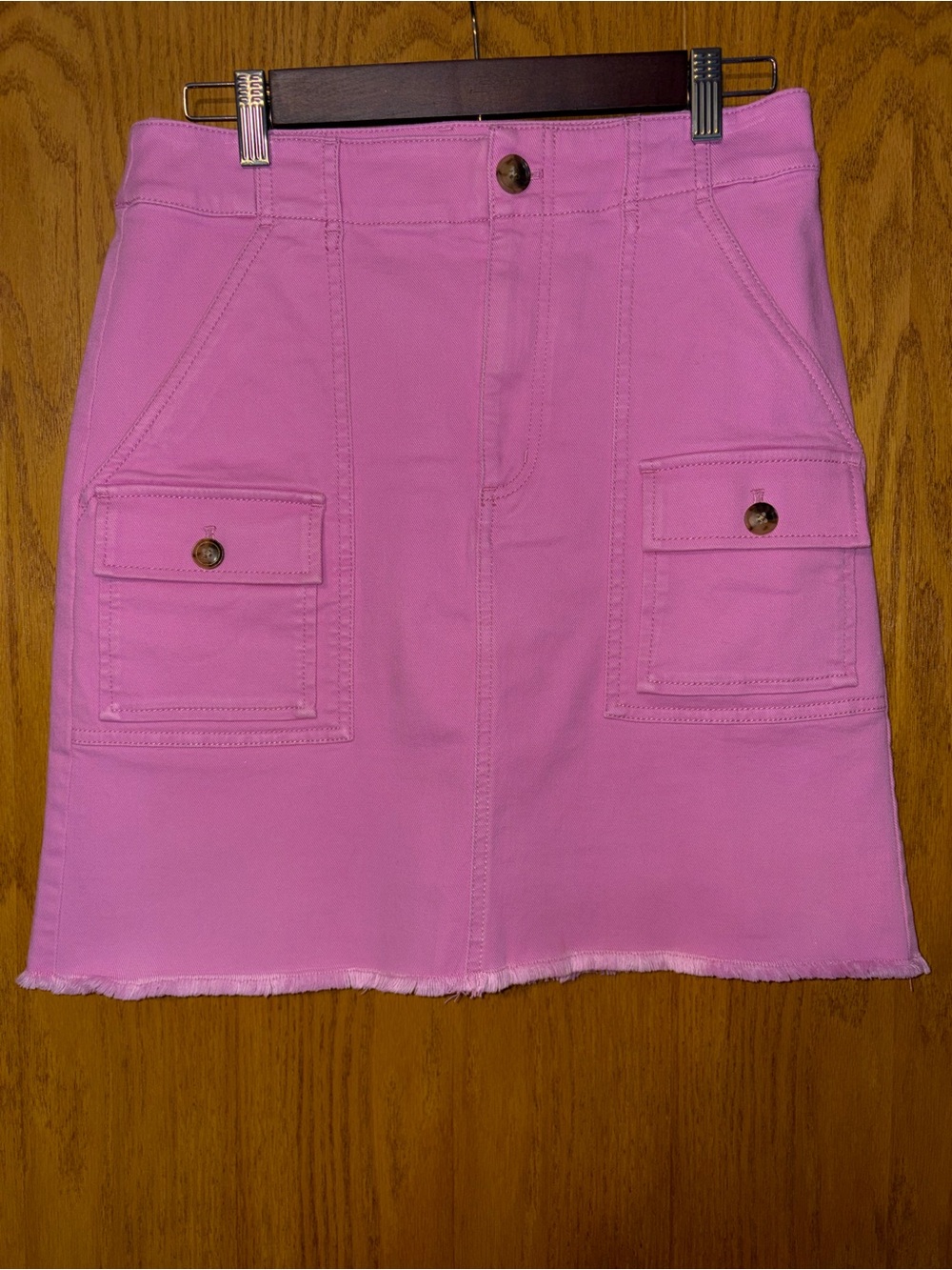 LOFT Bubblegum Pink Denim Cargo Mini Skirt Raw Hem Size 4
